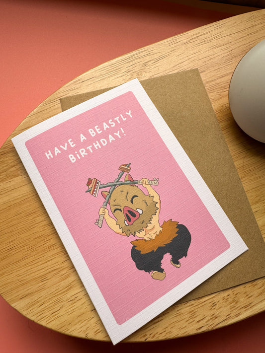"Have a Beastly Birthday!" - Demon Slayer Inosuke-Inspired Greeting Card