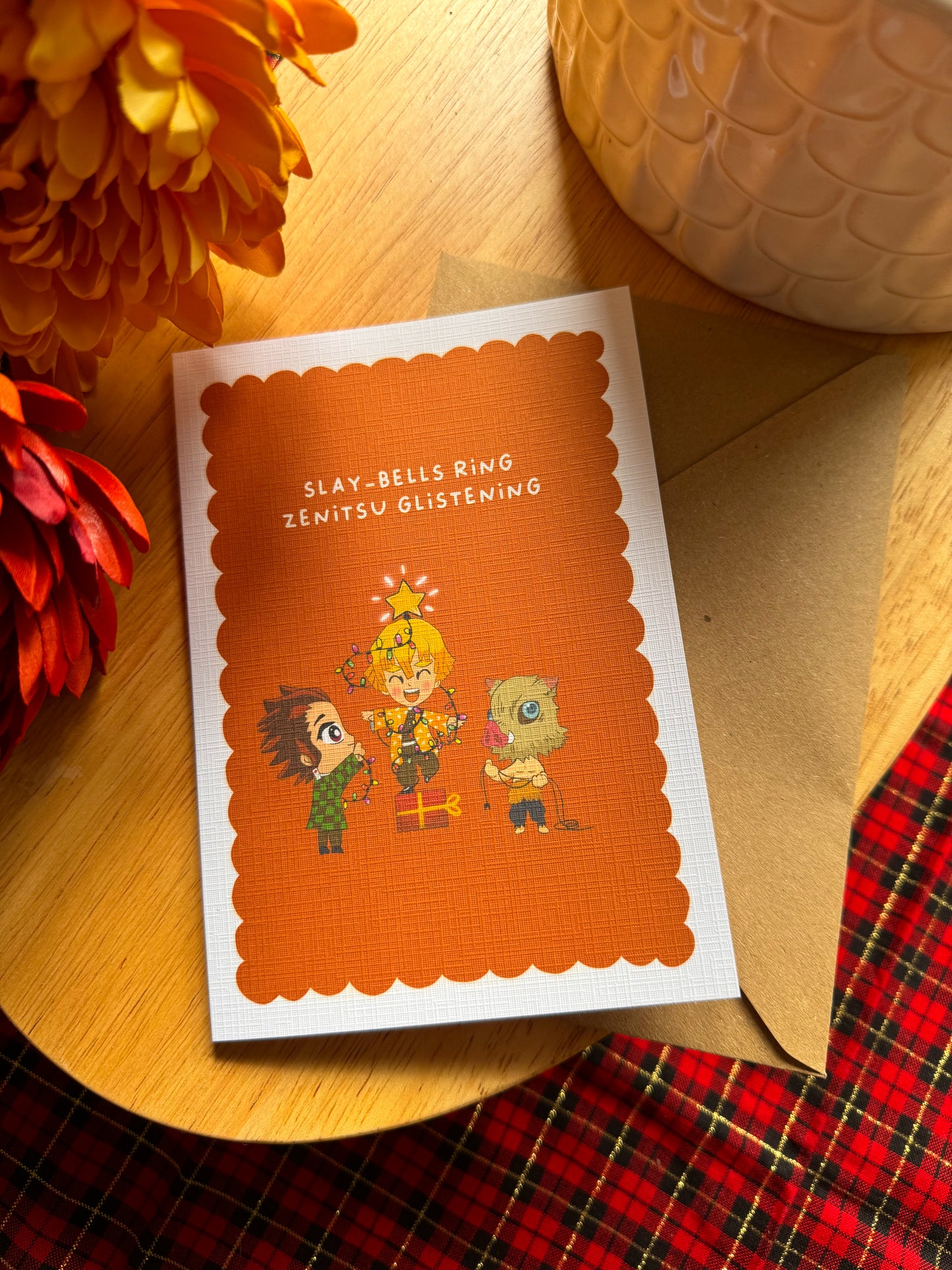Slay-Bells Ring, Zenitsu Glistening – Demon Slayer Christmas Card