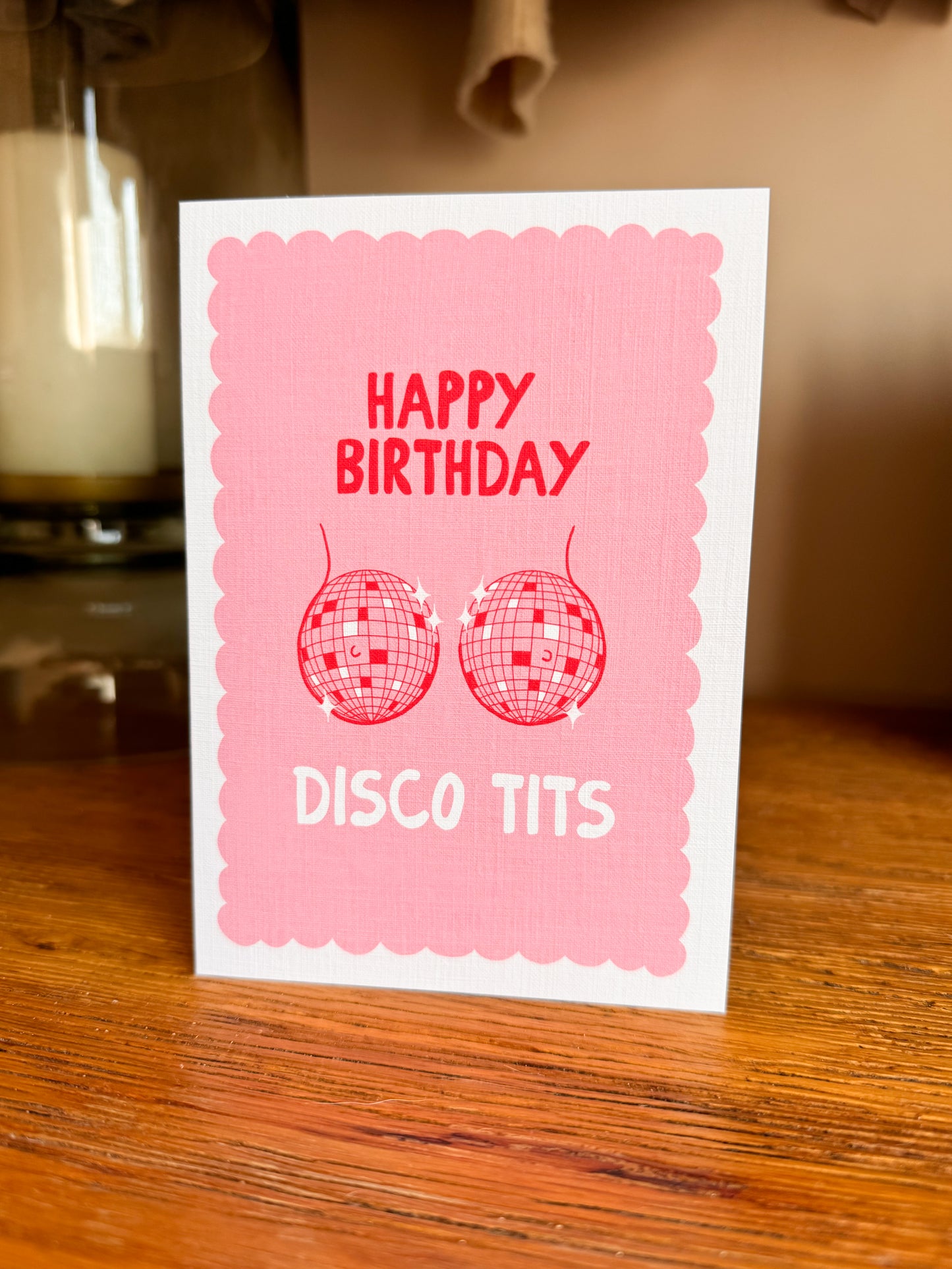 Funny Birthday Card – “Disco Tits” Bold Pink Party Card | Cheeky Greeting by Little Bu Studios