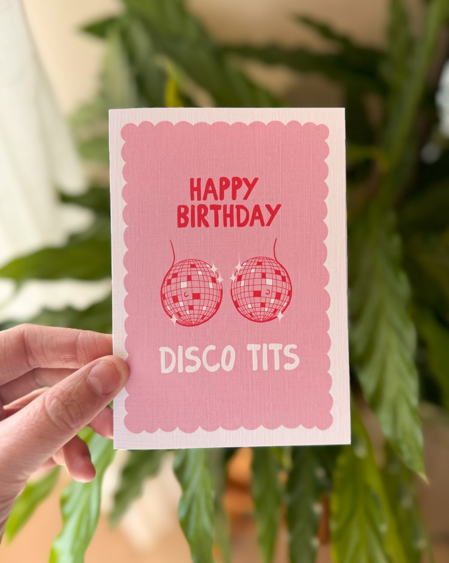 Funny Birthday Card – “Disco Tits” Bold Pink Party Card | Cheeky Greeting by Little Bu Studios