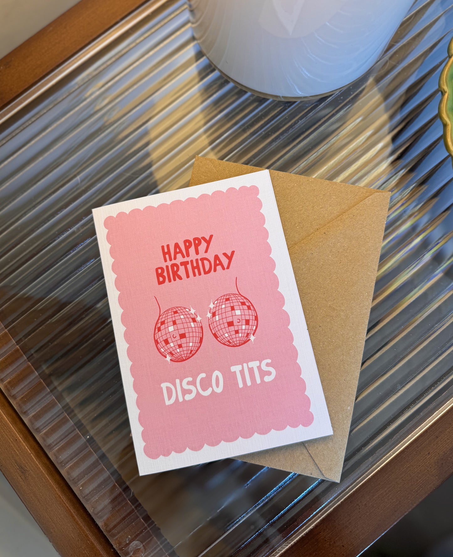 Funny Birthday Card – “Disco Tits” Bold Pink Party Card | Cheeky Greeting by Little Bu Studios