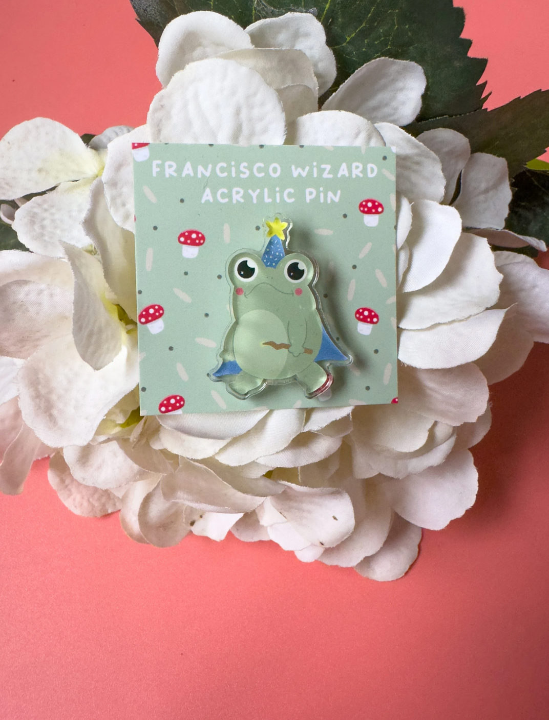 Little Bu Acrylic Pin - "Francisco The Frog" | Cute Kawaii Animal Enamel Pin | Magical Frog Lapel Pin
