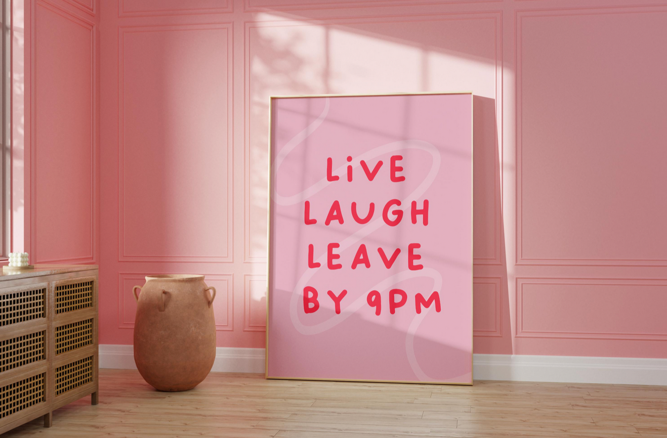 Little Bu Art Print - "Live Laugh Leave by 9PM" | Funny Typography Wall Art | Introvert Home Decor