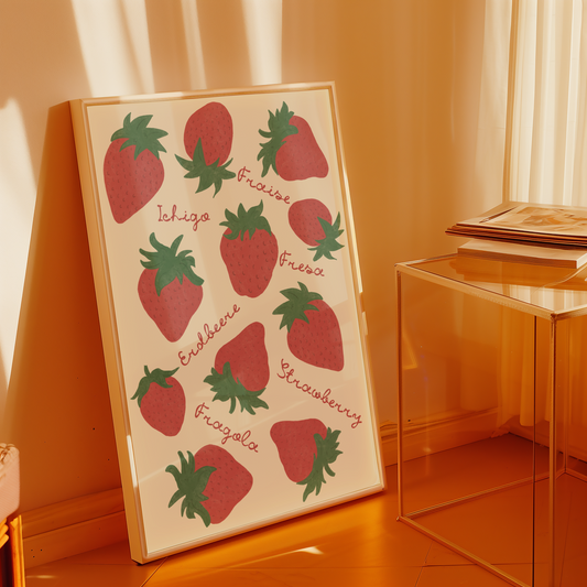 Little Bu Art Print - "Strawberry Languages" | Fruit Illustration Wall Art | Kitchen and Dining Room Decor