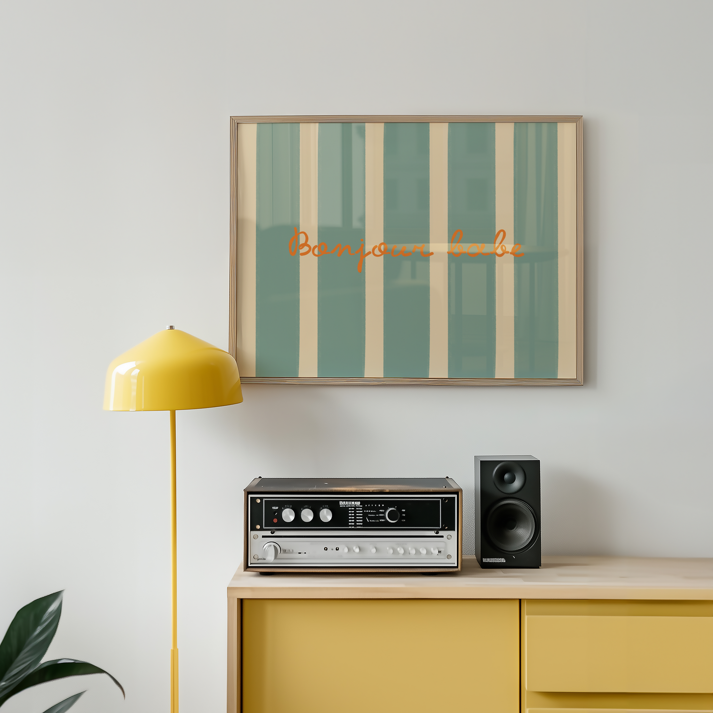 Little Bu Art Print - "Bonjour Babe" | French Typography Print | Modern Striped Wall Art