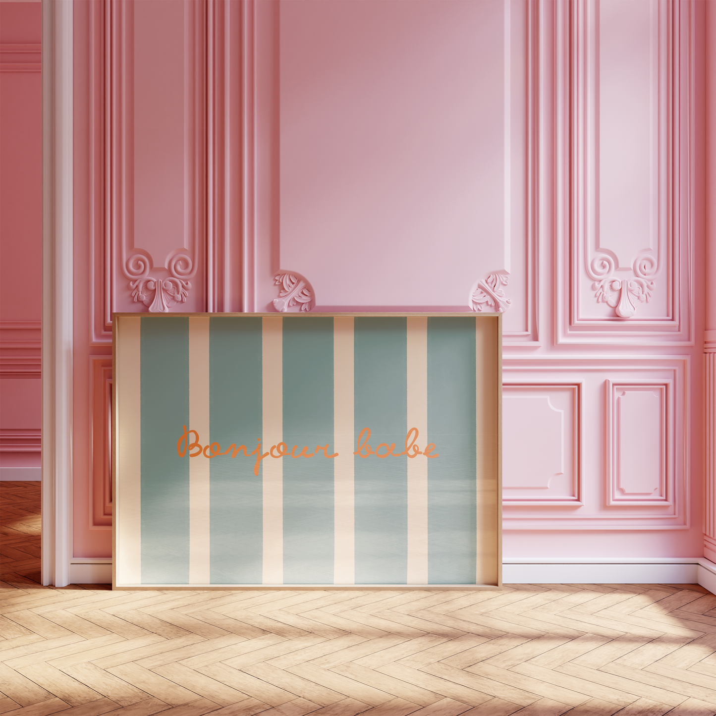 Little Bu Art Print - "Bonjour Babe" | French Typography Print | Modern Striped Wall Art