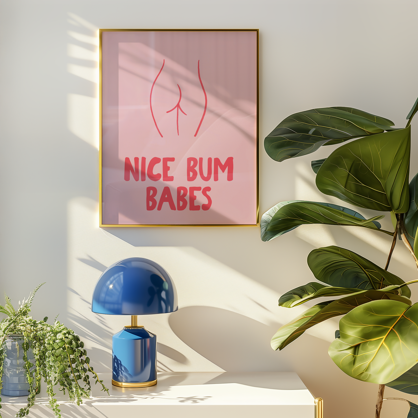 Little Bu Art Print - "Nice Bum Babes" | Cheeky Bathroom Wall Art | Funny Minimalist Decor