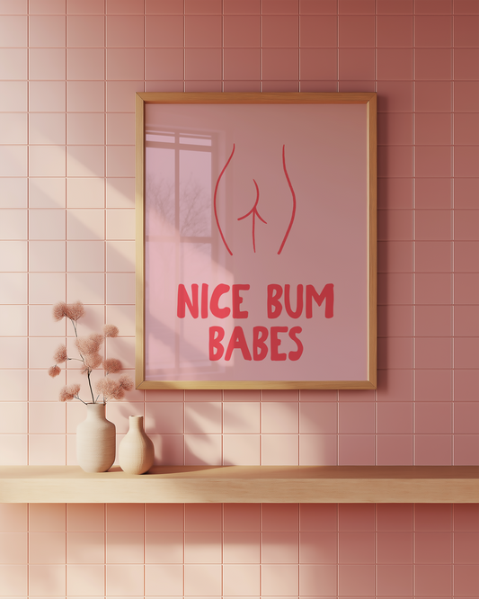 Little Bu Art Print - "Nice Bum Babes" | Cheeky Bathroom Wall Art | Funny Minimalist Decor