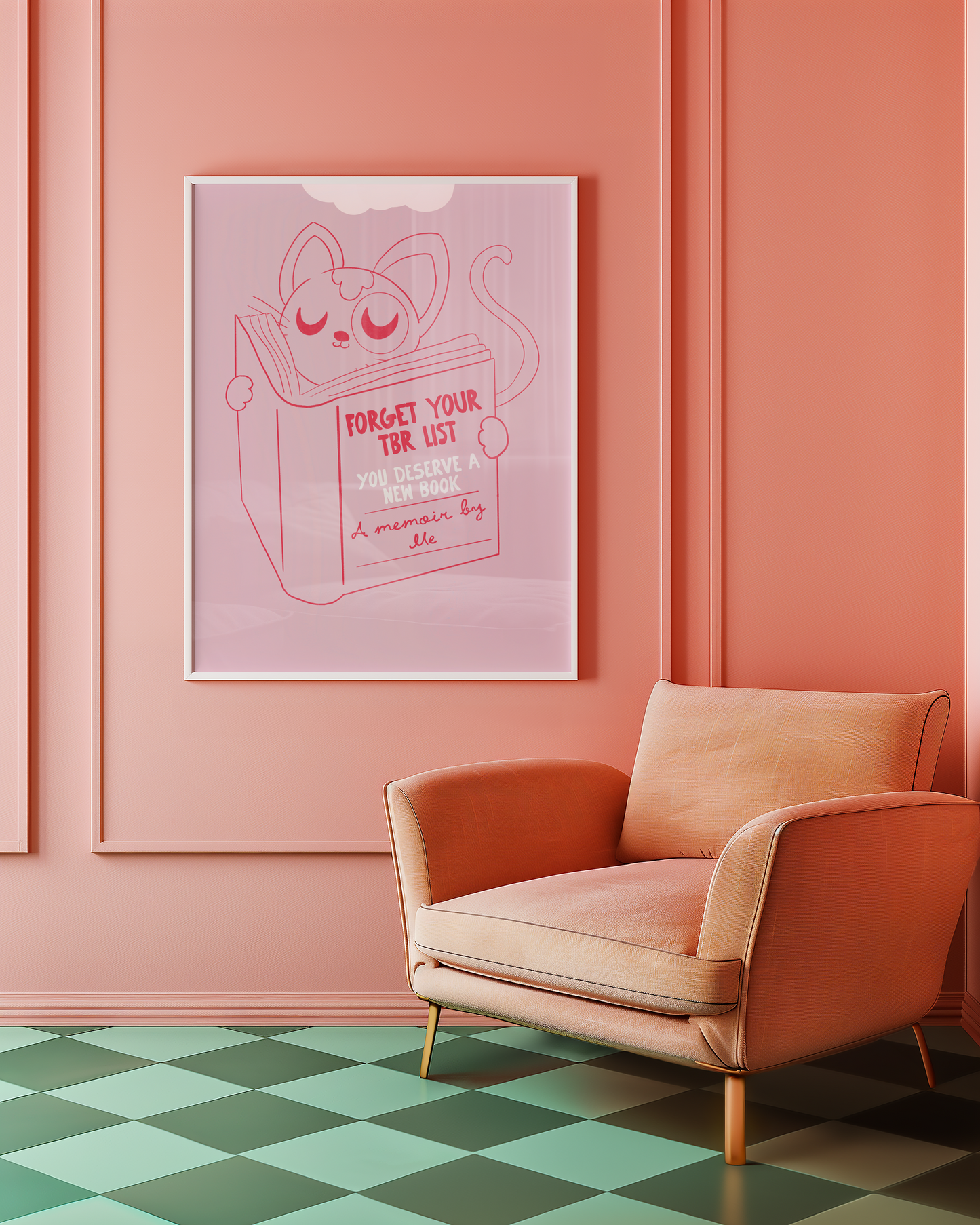Kawaii Cat Art Print – Funny Book Lover Quote Wall Art | “Forget Your TBR List” Poster by Little Bū Studios