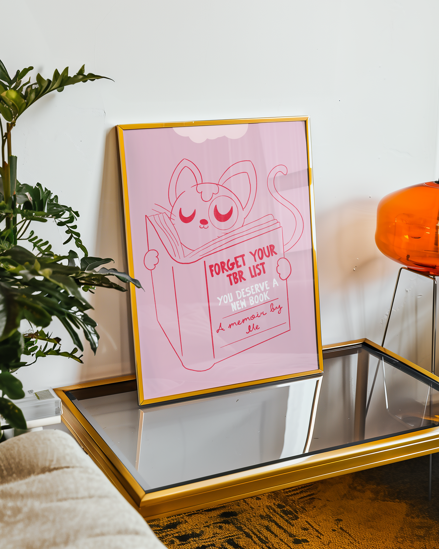 Kawaii Cat Art Print – Funny Book Lover Quote Wall Art | “Forget Your TBR List” Poster by Little Bū Studios