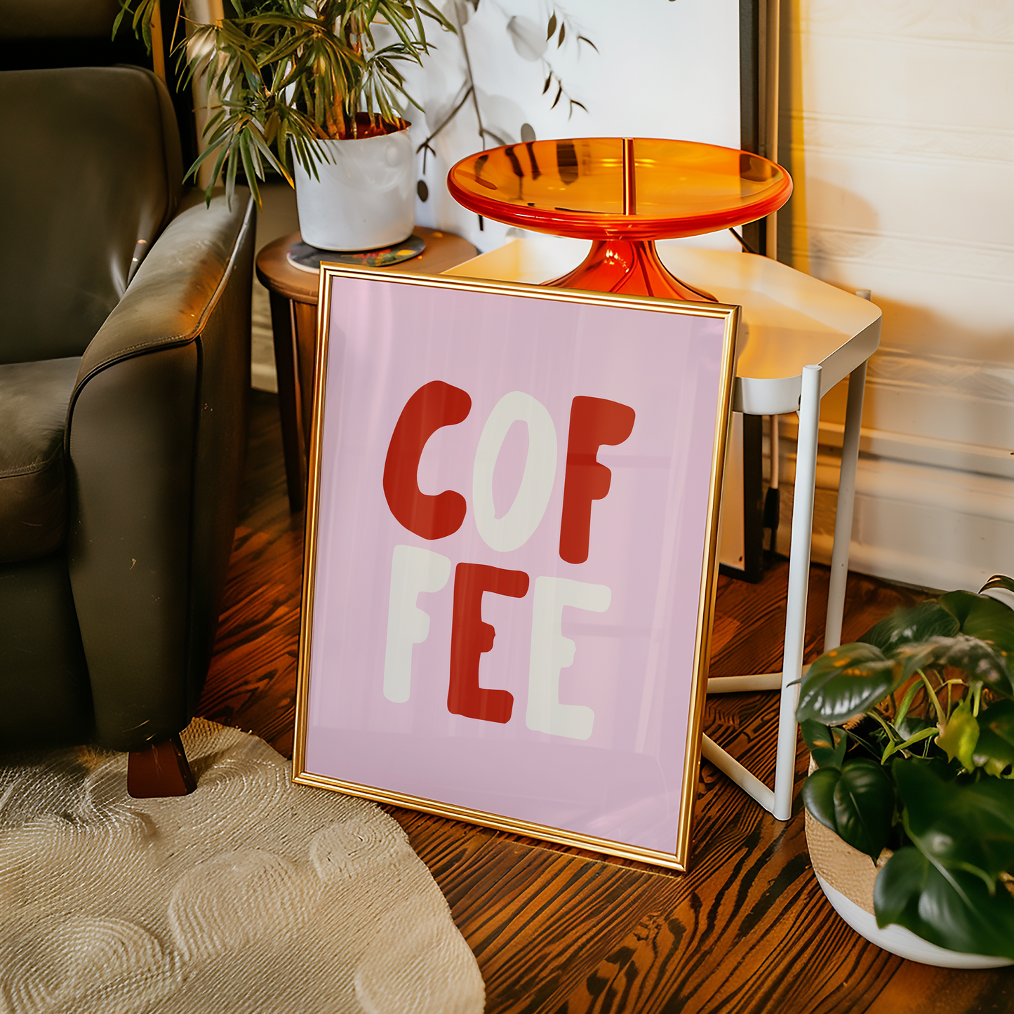 Little Bu Art Print - "Coffee" | Pink & Red Kitchen Typography Print | Modern Home Decor