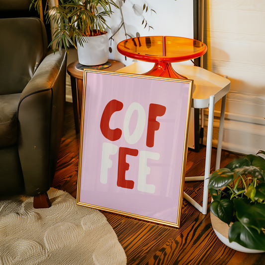 Little Bu Art Print - "Coffee" | Pink & Red Kitchen Typography Print | Modern Home Decor