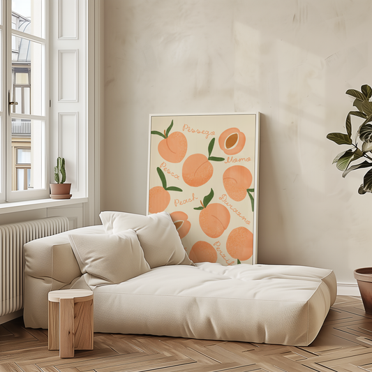 Little Bu Art Print - "Peach Languages" | Fruit Illustration Wall Art | Kitchen and Dining Room Decor
