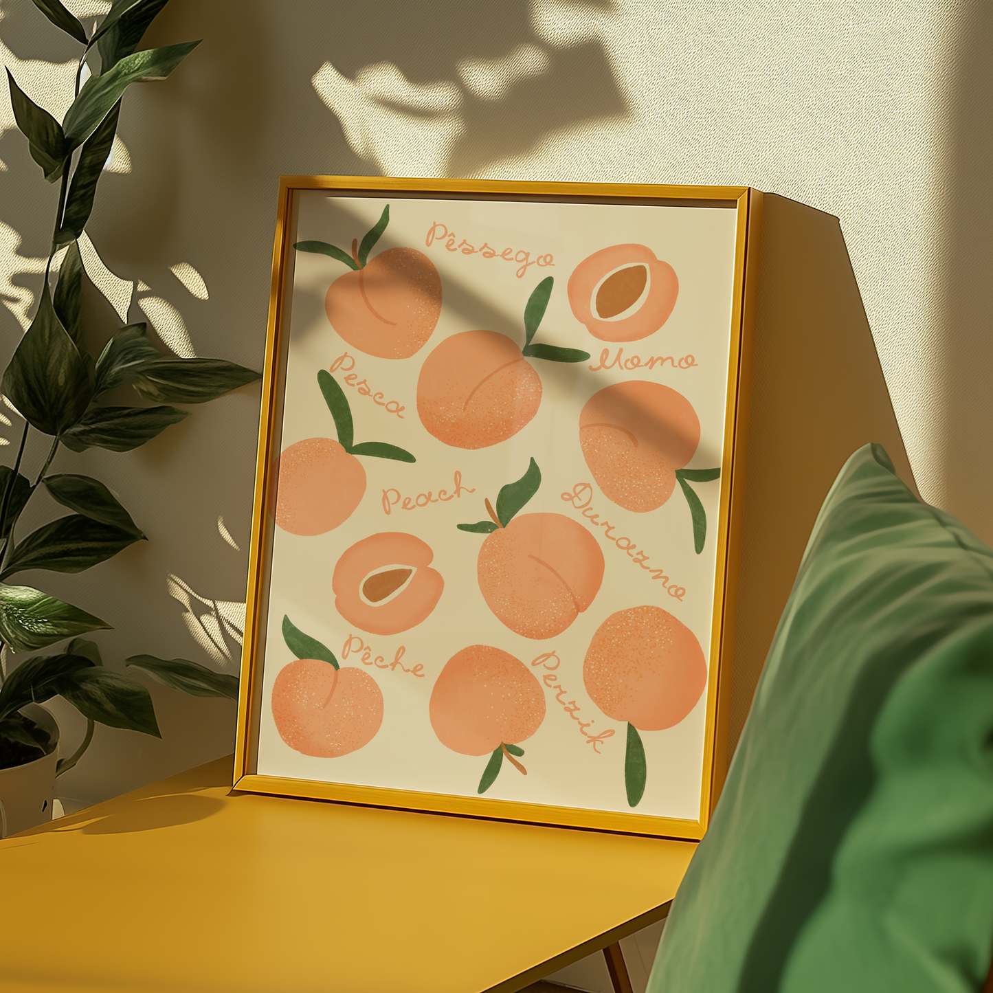 Little Bu Art Print - "Peach Languages" | Fruit Illustration Wall Art | Kitchen and Dining Room Decor