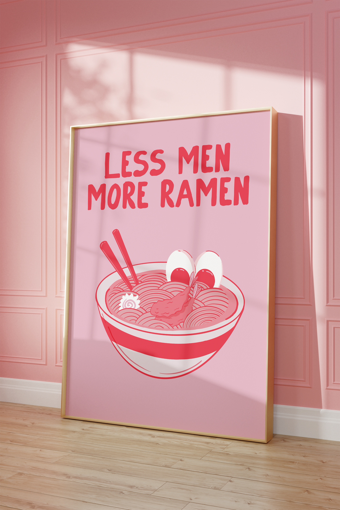 Little Bu Art Print - "Less Men, More Ramen" | Japanese Food Typography Wall Art | Funny Kitchen Decor
