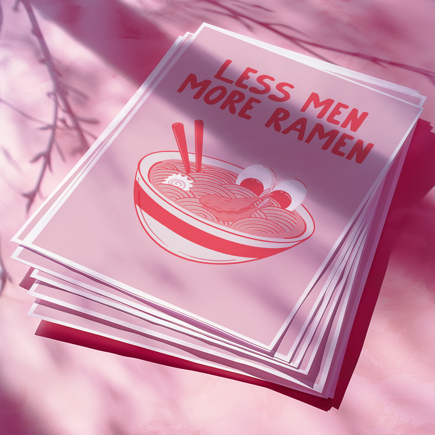 Little Bu Art Print - "Less Men, More Ramen" | Japanese Food Typography Wall Art | Funny Kitchen Decor