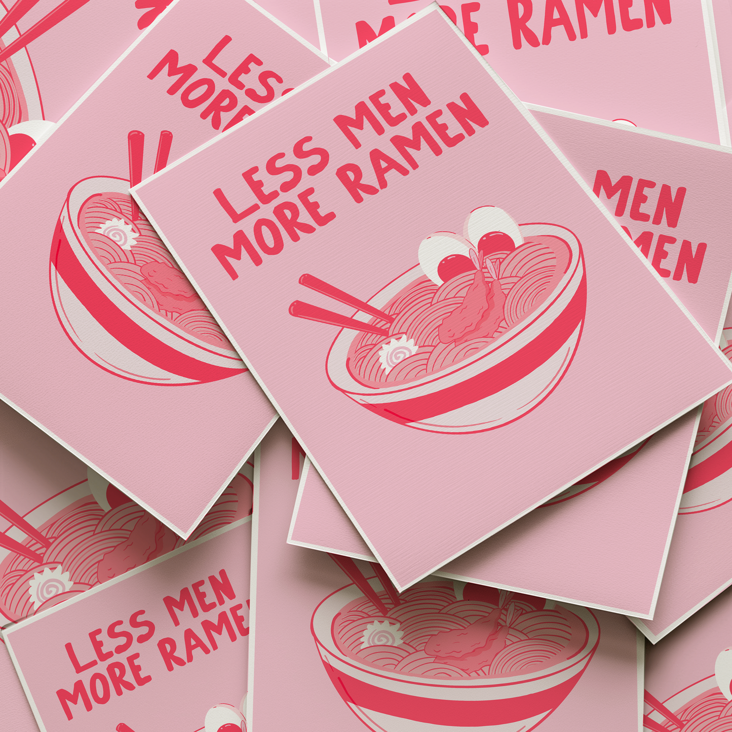 Little Bu Art Print - "Less Men, More Ramen" | Japanese Food Typography Wall Art | Funny Kitchen Decor
