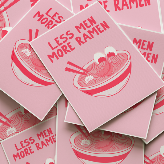 Little Bu Art Print - "Less Men, More Ramen" | Japanese Food Typography Wall Art | Funny Kitchen Decor