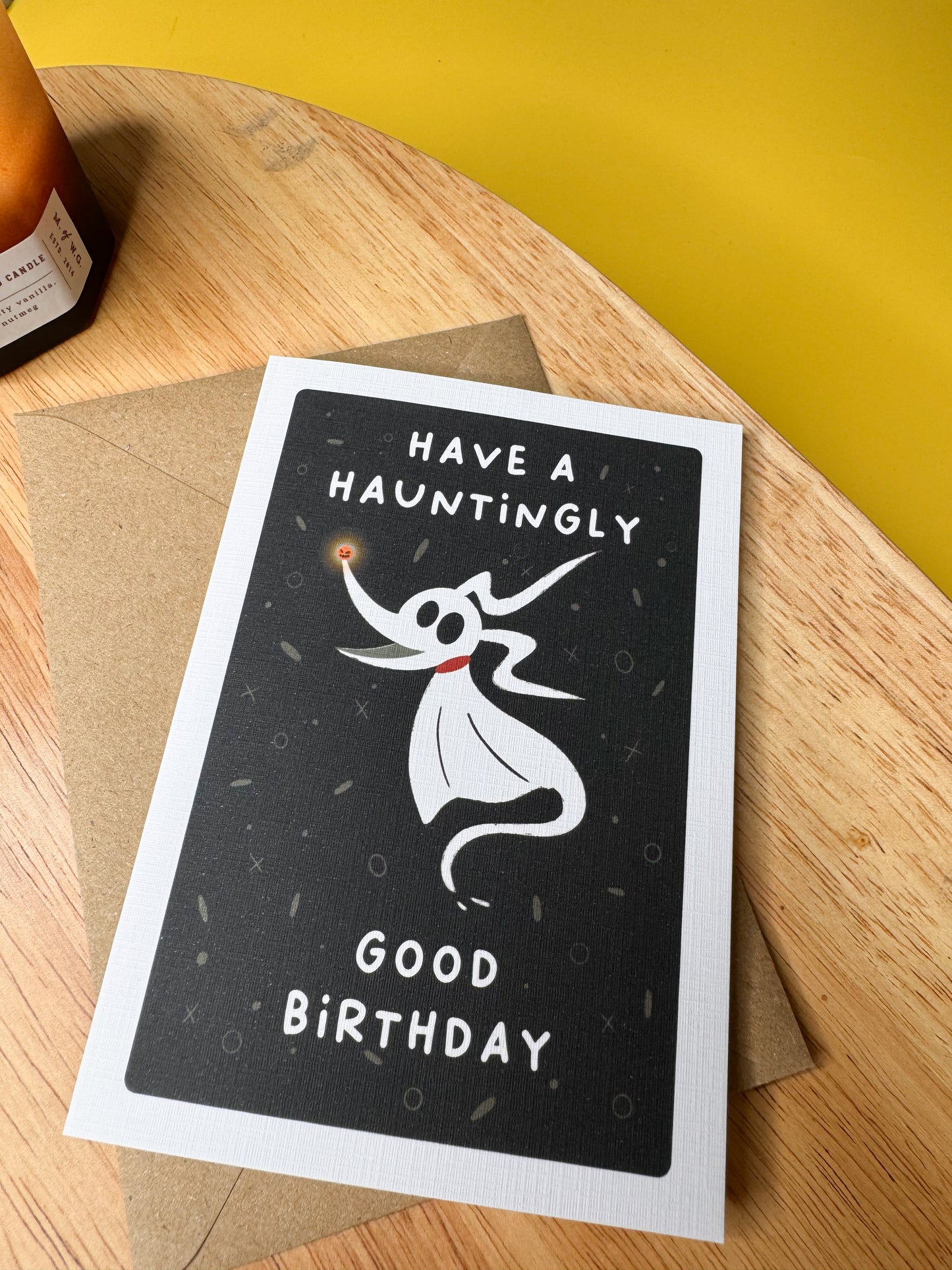 "Have a Hauntingly Good Birthday" - Nightmare Before Christmas Zero-Inspired Greeting Card