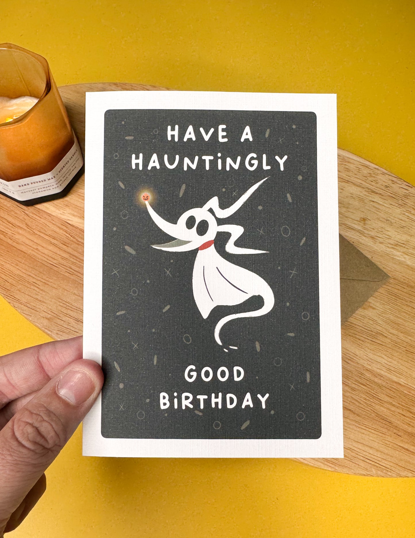 "Have a Hauntingly Good Birthday" - Nightmare Before Christmas Zero-Inspired Greeting Card
