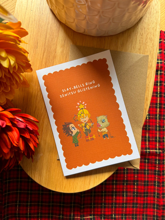 Slay-Bells Ring, Zenitsu Glistening – Demon Slayer Christmas Card