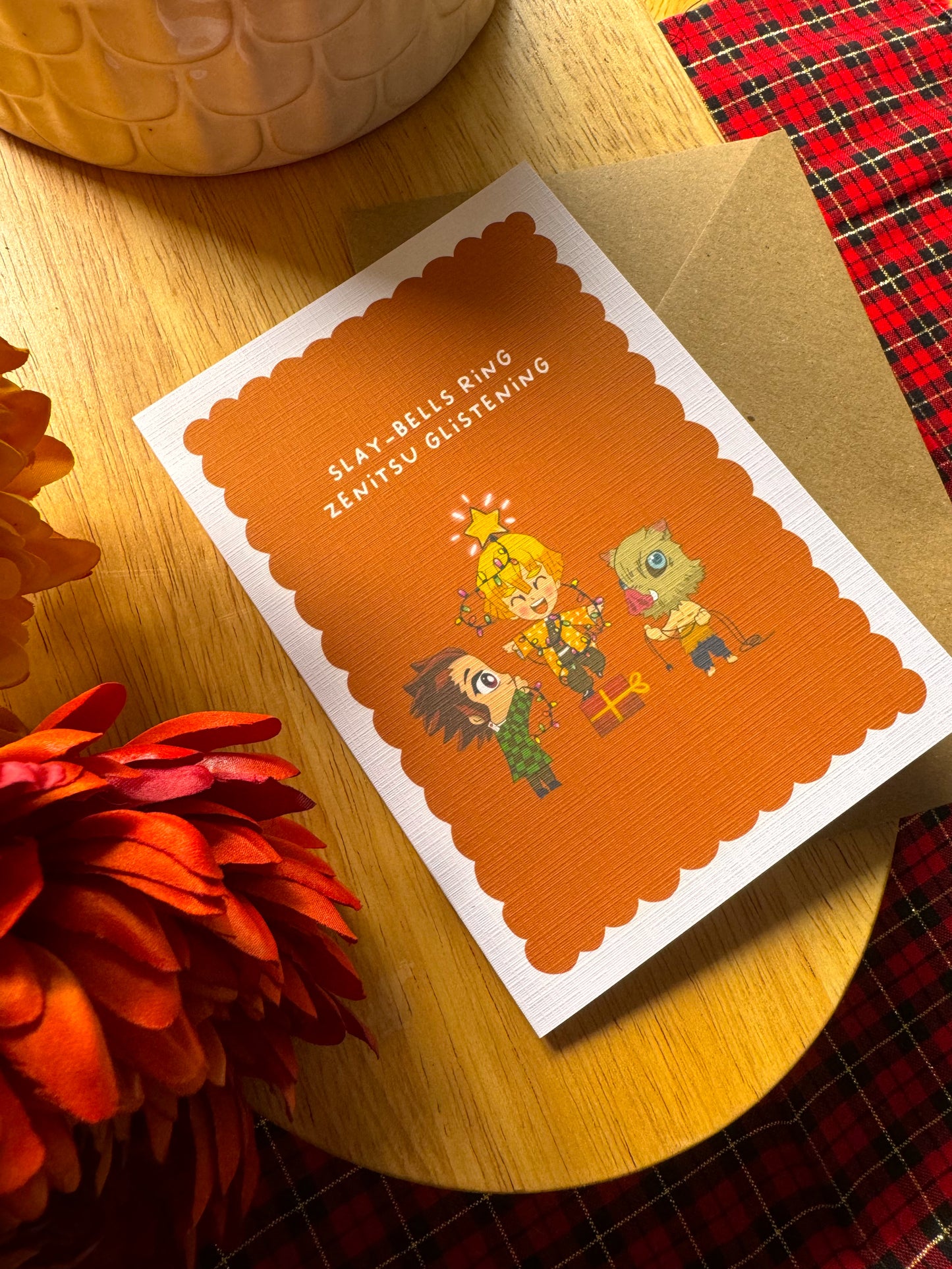 Slay-Bells Ring, Zenitsu Glistening – Demon Slayer Christmas Card